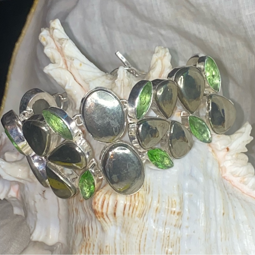 Glamorous Apache Pyrite + Peridot accent multi-gem chunky statement Bracelet